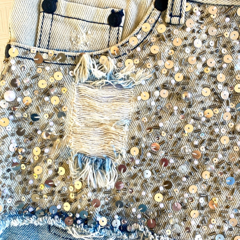 One Teaspoon Blue Jean Shorts with Sparkling Accents - Picture 3 of 15